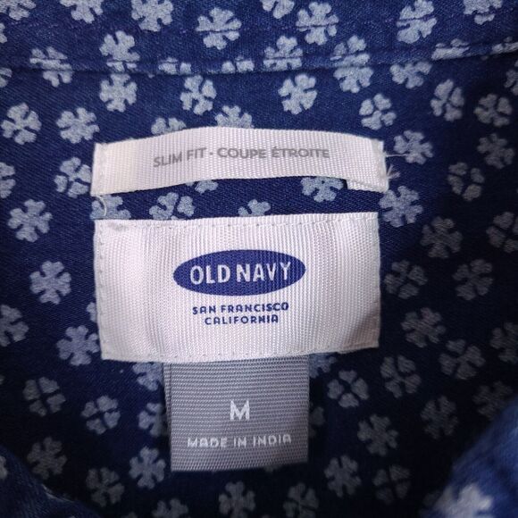 Old Navy Shirt Mens‎ Medium Slim Fit Blue Geometric Long Sleeve Button Down - Picture 3 of 14